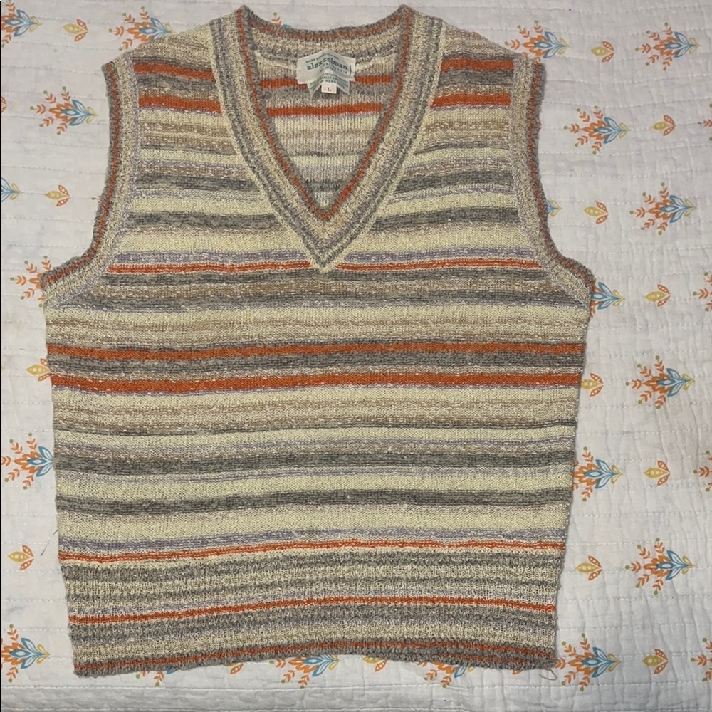 Vintage Cream and Brown V-Neck Sweater Vest